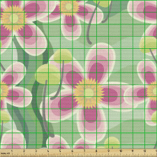 Floral Parça Kumaş Yeşil Fon Üzerindeki Pembe Çiçekler Desenli
