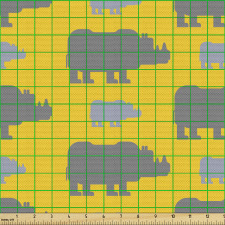 Hayvan Parça Kumaş Sarı Fon Üzerindeki Gri Gergedan Desenli