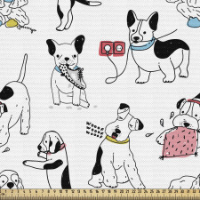Karikatür Parça Kumaş Ayakkabı ve Priz ile Oynayan Köpekler