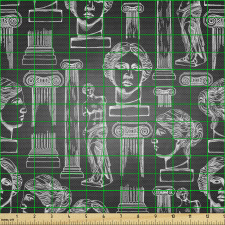 Tarihi Parça Kumaş Antrasit Fon Üzerindeki Heykeller Desenli