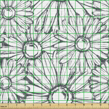 Floral Parça Kumaş Doğa Botanik Beyaz Fon Üzerinde Gri Çiçekler