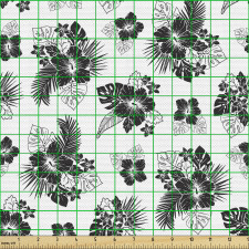 Tropik Parça Kumaş Beyaz Fonlu Antrasit Çiçekler Desenli Şık