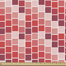 Geometrik Parça Kumaş Mercan Tonlarda Kareli