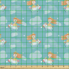 Kız Çocuk Parça Kumaş Unicorn Üstünde Gökyüzünde Uçan Prenses