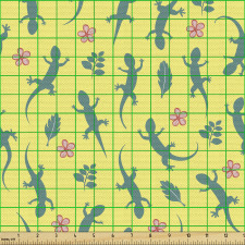Sürüngen Parça Kumaş Kertenkele Silüetleri ve Çiçekler Desen