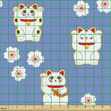 Hayvanlı Parça Kumaş Japon Kültürüne Özgü Sembolik Kedi Çizimi