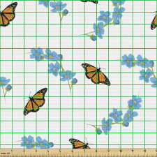 Sevimli Parça Kumaş Parlak Zarif Çiçekler ve Kelebekler Çizimi