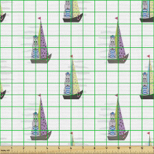 Deniz Parça Kumaş Komik Noktalı Yelkenliler ile Su Aygırı