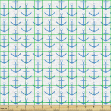 Denizcilik Parça Kumaş Beyaz Fon Üzerinde Mavi Çapalar Desenli
