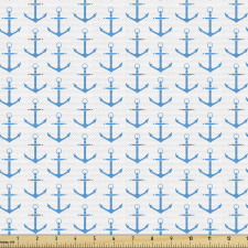 Denizcilik Parça Kumaş Beyaz Fon Üzerinde Mavi Çapalar Desenli
