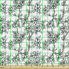 Floral Parça Kumaş El Çizimi Antrasit Çiçekler Desenli Bitki