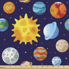 Dijital Parça Kumaş Güneş ile Yıldızlar ve Gezegenler Çizimi
