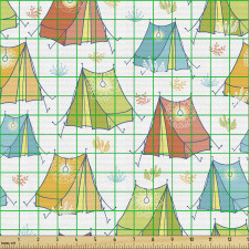 Kamp Parça Kumaş Ormanda Işıklı Çadırlar ile Bitki Karikatürü