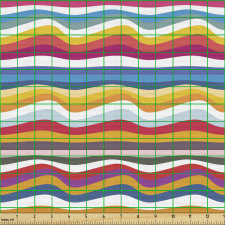 Dijital Parça Kumaş Yatay Dalgalı Şeritler ile Retro Desen