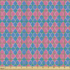 Geometrik Parça Kumaş Pembe ve Azur Mavisi Dört Parçalı Yaprak