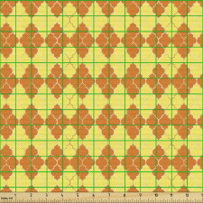 Geometrik Parça Kumaş Turuncu ve Sarı Kafes Motifli Yaprak