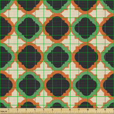 Geometrik Parça Kumaş Yeşil ve Turuncu Şekiller Desenli Şık