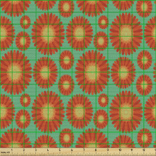 Floral Parça Kumaş Yeşil Fon Üzerindeki Zarif Gerbera Çiçekleri