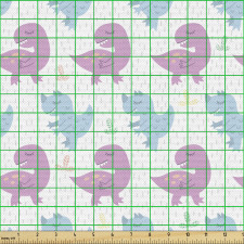 Doğa Parça Kumaş Dans Eden Dinazorlar ile Yapraklar ve Çizgiler