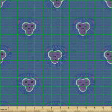 Hayvan Parça Kumaş Mavi Fon Üzerinde Sevimli Maymunlar Desenli