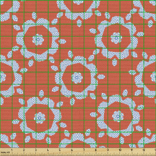 Retro Parça Kumaş Grafik Çizim ve Noktalar ile Çiçek Desenleri