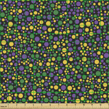Geometrik Parça Kumaş Mor Yeşil ve Sarı Noktalar Desenli Daire