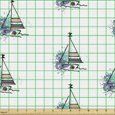 Okyanus Parça Kumaş Suluboya Lekesi ile Basit Yelkenli İkonları