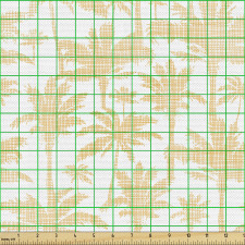 Botanik Parça Kumaş Kareli Çizgilerle Yapılan Palmiye Çizimleri