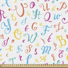Okul Parça Kumaş Kıvrımlı Çizgilerle Çizilmiş Alfabe Harfleri