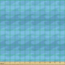 Deniz Parça Kumaş Yatay Kıvrımlı Çizgilerle Dalga Desenleri