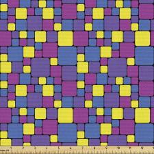 Geometrik Parça Kumaş Morlu Sarılı ve Mavili Kareler Desenli