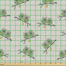 Romantik Parça Kumaş Ağaç Dalları ve Siluetleri ile Baykuşlar