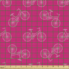 Geometrik Parça Kumaş Pembe Bisiklet Desenli Nostaljik Seyahat