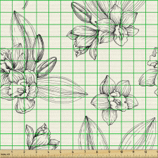 Floral Parça Kumaş El Çizimi Şık Dekoratif Çiçekler Desenli