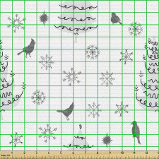 Mevsimler Parça Kumaş Kar Taneleri ve Kuşlar Desenli Beyaz