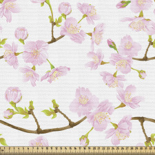 Doğa Parça Kumaş Muhteşem Güzel ve Zarif Japon Çiçekleri Çizimi