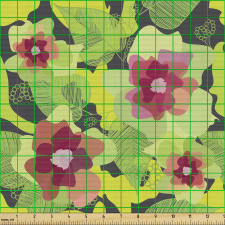 Botanik Parça Kumaş Tekrarlanmış Orkide Yaprakları ve Çiçekler