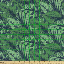 Botanik Parça Kumaş Üst Üste Çizilmiş Yakın Tonda Yapraklar