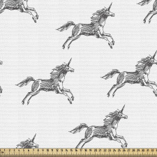 Kara Kalem Parça Kumaş Vintage Unicorn Çizimi 