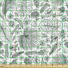 Çiçekli Parça Kumaş Mono Renkli Yaprak Çizimleri 