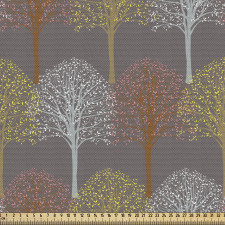 Orman Parça Kumaş Retro Renklerde Minik Yapraklı Ağaç Desenleri