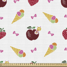 Meyve Parça Kumaş Rengarenk Dondurma ve Tırtıllı Elmalar Çizimi