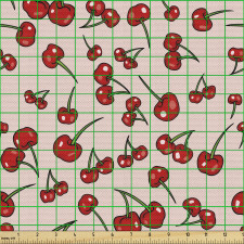 Meyve Parça Kumaş Parlak ve Canlı Dağınık Kiraz Deseni Çizimi