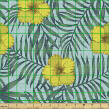 Tropik Parça Kumaş Egzotik Yapraklar ve Ebegümeci Çiçeği Deseni