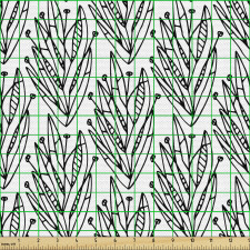 Botanik Parça Kumaş Monokrom Devamlı Yaprak Demetleri Çizimi