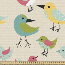 Kuş Parça Kumaş Rengarenk Tonlarda Sevimli Hayvan Deseni