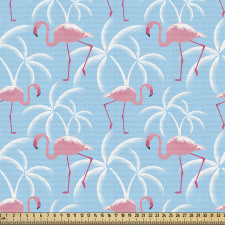 Tropik Parça Kumaş Yaz Temasında Flamingolar ve Palmiyeler