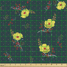 Botanik Parça Kumaş Retro Bahar Çiçekleri Puantiyeli Tasarımı