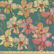 Çiçek Parça Kumaş Rengarenk Vintage Çizimli Orkide Dalları 