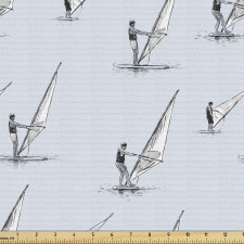 Denizcilik Parça Kumaş El Çizimli Tekrarlı Rüzgar Sörfçüleri 